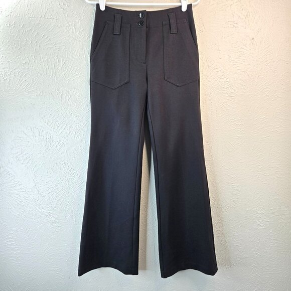 Maeve Flare Pants High Rise Wide Leg Black Dressy Stretchy Work Trousers Size 2 - Picture 1 of 13
